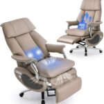 EMIAH Ergonomic Executive Office Chair Big and Tall Reclining Office Chair with Footrest and Lumbar Support Electric High Back Computer Rolling Desk Chair, Genuine Leather (Beige)