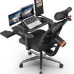 Newtral Ergonomic Office Chair with Footrest – Home Office Desk Chair with Adaptive Lumbar Support, 4D Armrest, Adjustable Seat Depth & Height (Auto-Following Headrest + Laptop Tray, Black)