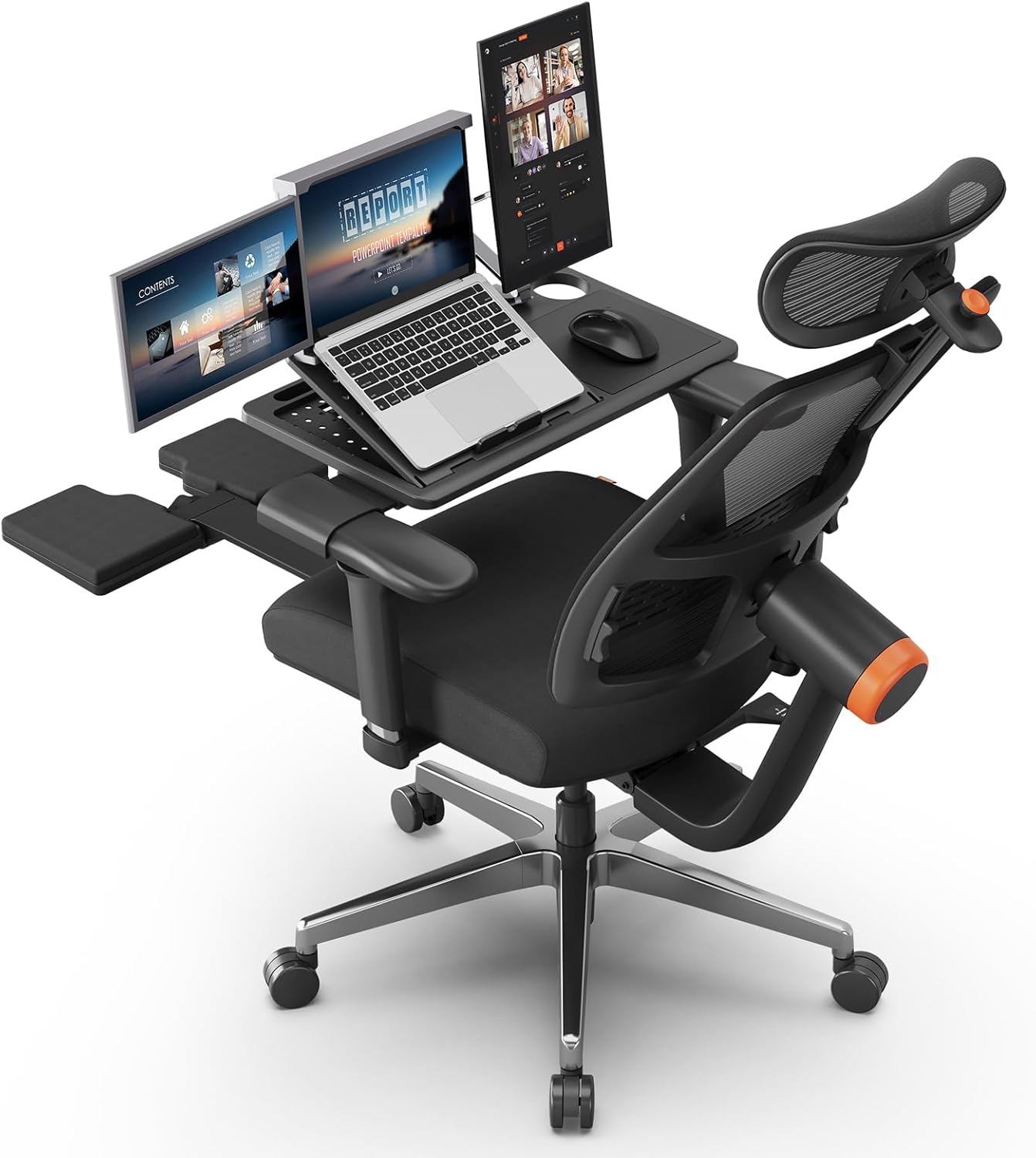 Newtral Ergonomic Office Chair with Footrest – Home Office Desk Chair with Adaptive Lumbar Support, 4D Armrest, Adjustable Seat Depth & Height (Auto-Following Headrest + Laptop Tray, Black)