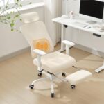 Qulomvs Massage Office Chair with Foot Rest,Massage Reclining Office Chair,Ergonomic Home Office Desk Chair with Wheels,High Back Vibration Massage Chair,Adjustable Mesh Chair for Home Office Gaming